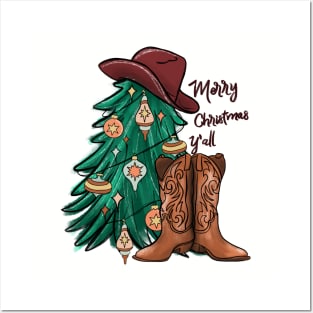 Western Christmas, Country Christmas, cowboy boots and hat, Christmas tree okay Posters and Art